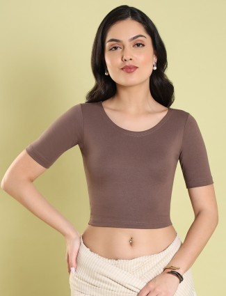 Brown cotton plain blouse