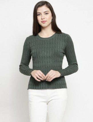 Casual olive knitted textured top for winter