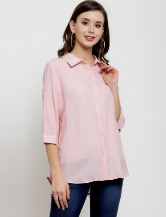 Casual plain pink shirt with quarter sleeve