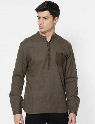 Celio brown cotton solid casual mens shirt