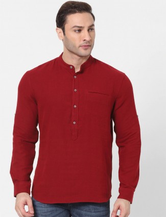 Celio solid red casual wear shirt