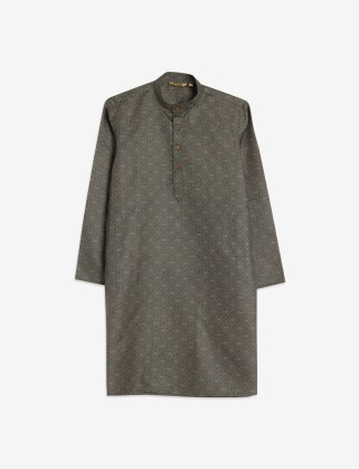Charcoal grey cotton printed kurta suit