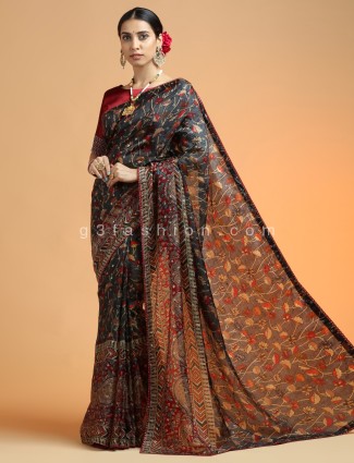 Charcoal grey latest designer wedding modal silk saree
