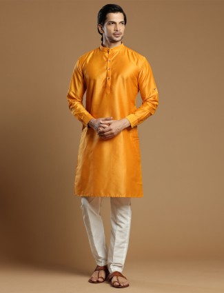 Charming orange festive events cotton kurta suit