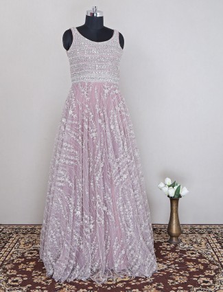 Charming wedding wear net onion pink gown for women