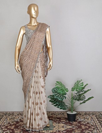 Coco brown silk saree with ready made blouse