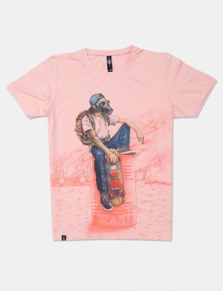 Cookyss casual wear peach printed mens t-shirt