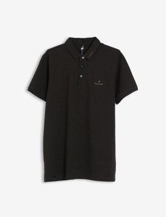 Cookyss plain cotton black polo t shirt