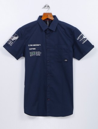 Copperstone navy casual cotton half sleeves shirt