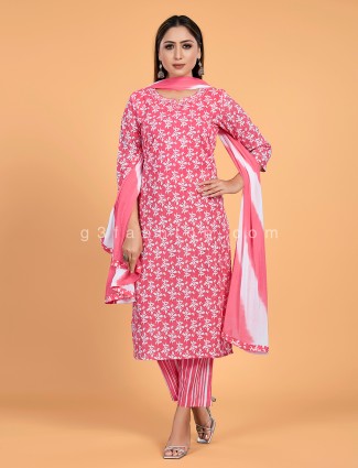 Coral pink cotton pant suit for casual wear