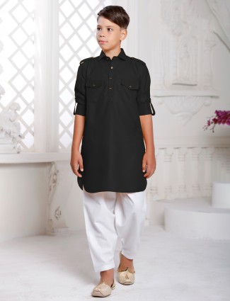 Cotton black pathani suit for boys