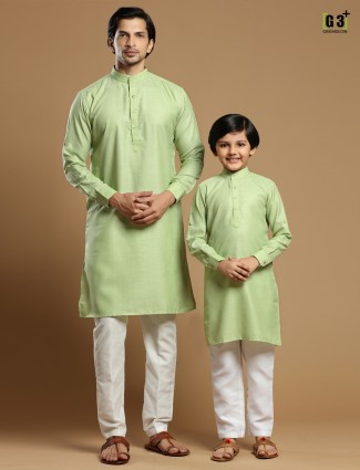 Cotton father and son kurta suit in pista green