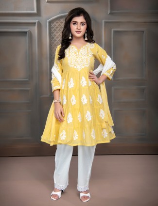 Cotton light yellow salwar suit