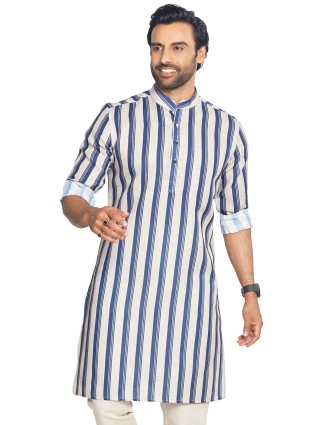 Cotton royal blue stripe kurta