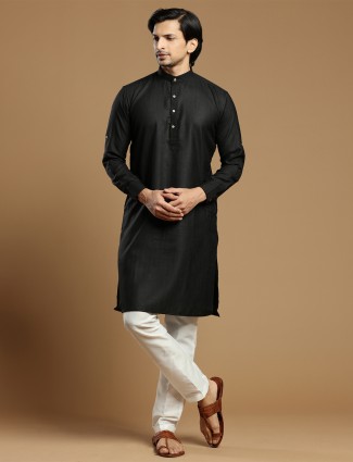 Cotton solid festive black hued kurta suit for men