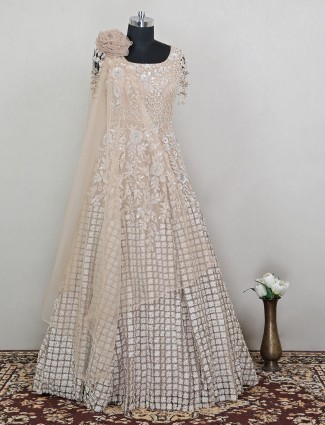 Cream floor length designer gown for wedding