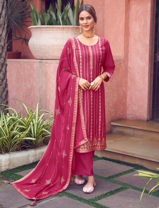 Dark pink silk festive wear salwar suit