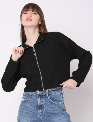 Deal black knitted plain sweatshirt