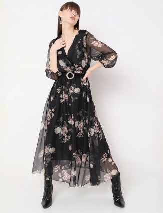 Deal black printed soft organza dress