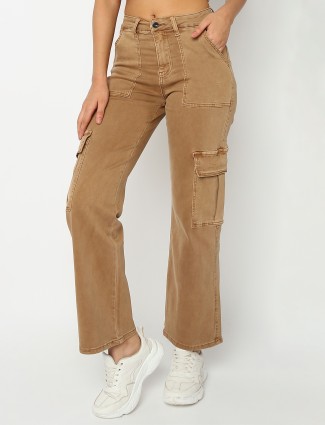 DEAL brown solid cargo jeans