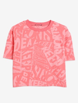Deal coral pink cotton printed t-shirt
