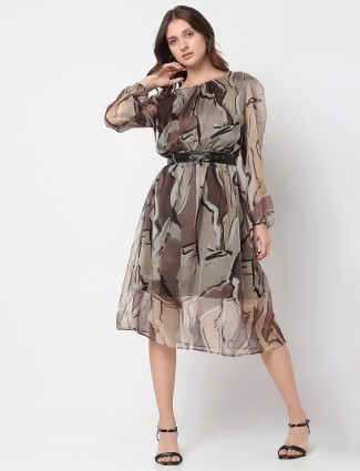 Deal green and brown printed dress