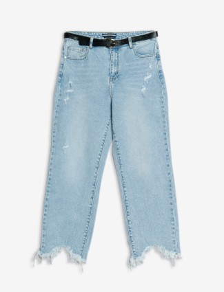 Deal ice blue ripped straight jeans