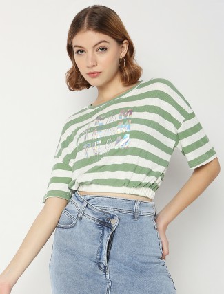 Deal knitted pista green half sleeves top