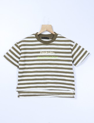 Deal olive cotton casual stripe girls top