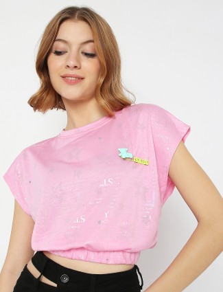 Deal pink printed cotton crop top