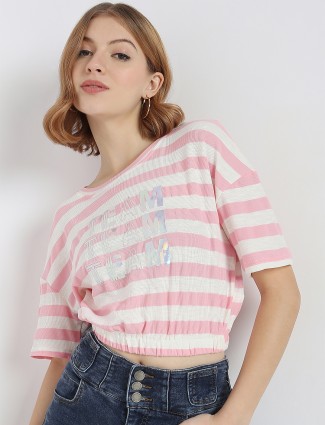 Deal printed and stripe baby pink top