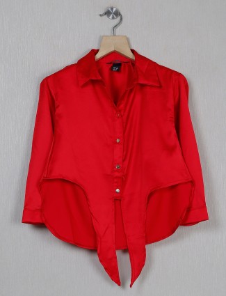 Deal red satin shirt for girls