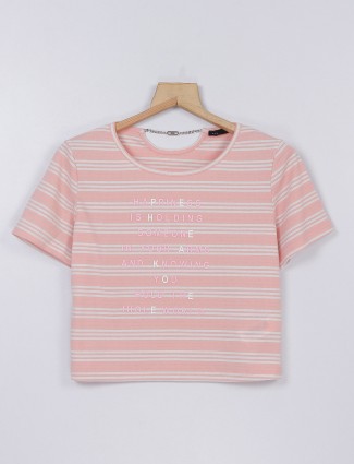 Deal stripe knitted top in peach