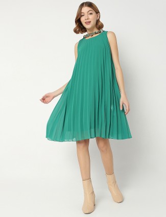 Deal teal green georgette plain dress