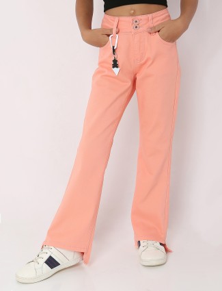 Deal trendy peach flare solid jeans