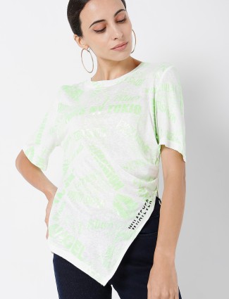 Deal white and light green shaded printed cotton top