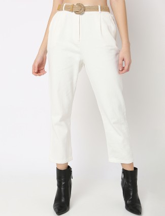 Deal white solid cotton pant