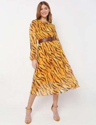 Deal yellow polyester printed dress