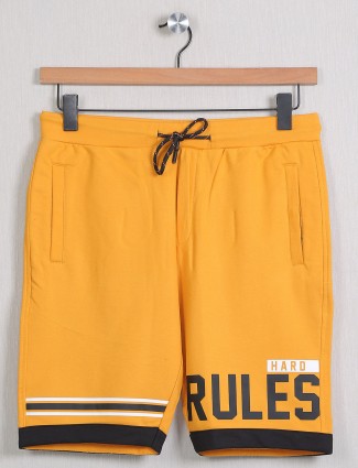 Deepee  printed style mango yellow shade cotton shorts