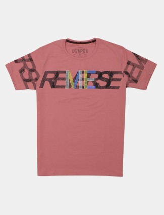 Deepee  slim fit printed cotton t shirt in peach