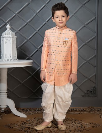 Designer peach silk indowestern for boys