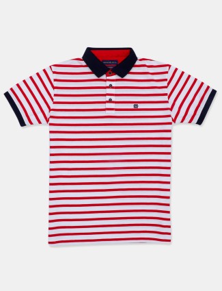 Dragon Hill regular fit red striped cotton men t-shirt