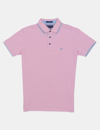 Dragon Hill solid causal wear pink slim fit t shirt