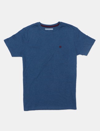 Dragon Hill solid dark blue cotton regular fit t shirt