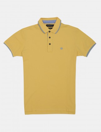 Dragon Hill solid yellow cotton casual polo t-shirt