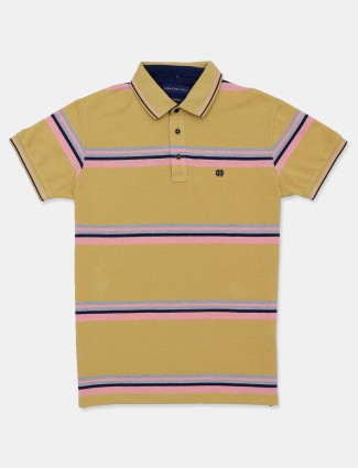 Dragon Hill striped mustard yellow regular fit t-shirt