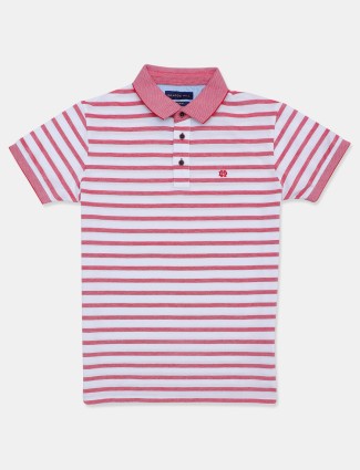 Dragon Hill white and red striped cotton t-shirt