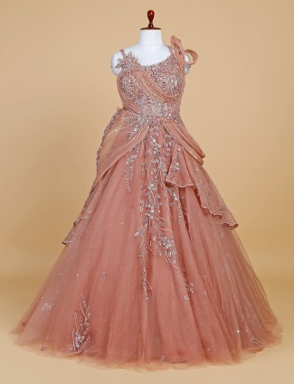 Elegant peach net designer gown