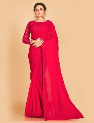 Elegant red soft organza saree