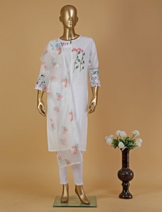 Elegant white cotton kurti set